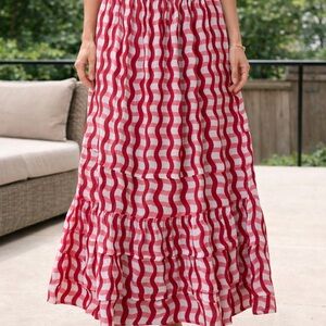 Olivia & Indigo Maxi Skirt Size Small Pink White Tiered Boho Cotton